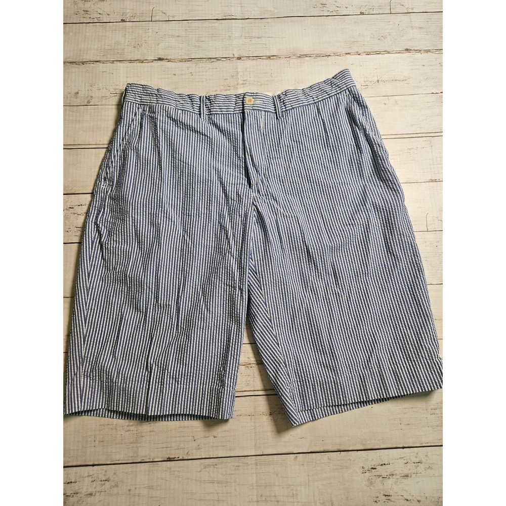 Polo Ralph Lauren Mens Blue White Seersucker Striped Shorts Sz 34 Cotton Preppy